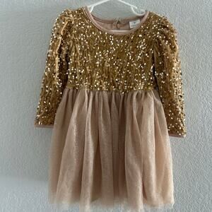 Little Girls Gold Sequence Christmas Holiday Dress - Excellent Condition